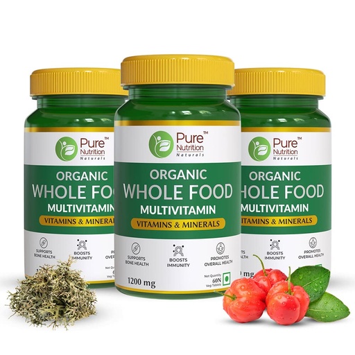 [BRSRMGA5CEGRQ3T7] Pure Nutrition Organic WholeFood Multivitamin | Plantbased Vitamin A D3 C E K2 B1 B2 B3 B5 B6 Biotin B12 Iodine Selenium: 100% RDA + Copper Chromium Iron Folic Acid Calcium Magnesium Zinc 180 Veg Tabs