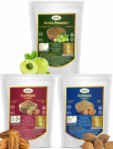 [BRSW2GDYCMHQG3LX] Biotic Amla, Harad and Baheda Powder - Triphala Powder - Trifala Powder - Organic Triphla Churna - Thiripala - 150gm (50gm each)