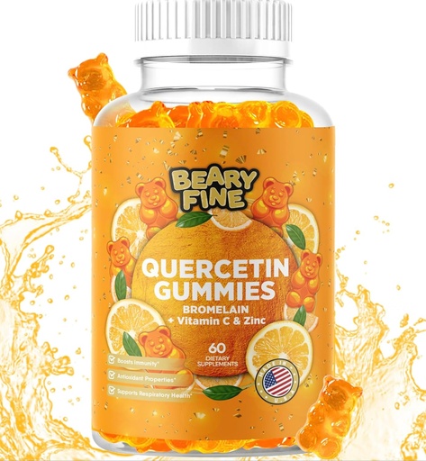 [BRSRAYYFAUIWO3L2] Quercetin with Bromelain Gummies - Vitamin C + Zinc & Vitamin D3 – Extra Strength Immune Support Booster - 60 Quercetin Gummies - Made in The USA