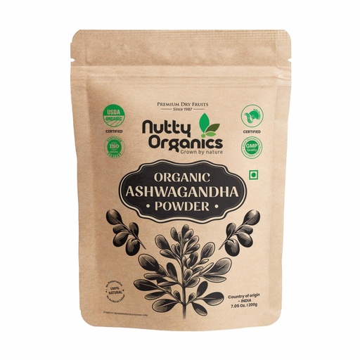 [BRSRE2QTBB4GCD3U] NUTTY ORGANICS Ashwagandha Powder – USDA Organic Certified – Pure Adaptogenic Root for Stress Relief, Energy & Focus – 200 gram – Non-GMO, Vegan