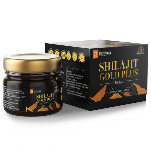 [BRSRGFQPCAIQI3DD] Krishna's Shilajit Gold Plus Resin, 100% Pure Himalayan Shilajit Resin, Natural Mineral & Fulvic Acid Supplement, No Additives - 20 g
