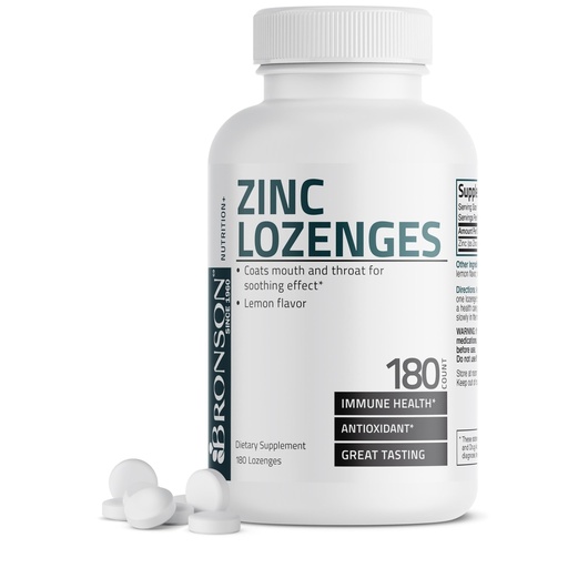 [BRSWYZIHAUIQG3TF] Bronson Zinc Lozenges Antioxidant & Immune Support Supplement Lemon Flavored, 180 Chewable Tablets