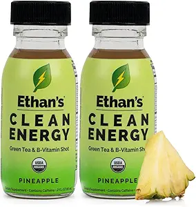 [BRSWYBL2B4OQM33X] Ethan's Organic Clean Energy Shots Pineapple, Sugar Free Natural Pre-Workout Focus Boost, Gluten Free, Vegan, B6 & B12 Vitamin C with Green Tea Extract and Guayusa (2 Pack of 2oz Shots)