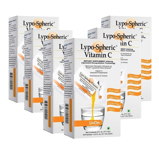 [BRSRAED4DMHRGYDD] Lypo Spheric Vitamin C Supplements| Liposomal Encapsulation Technology (Pack of 6) - 180 Packets
