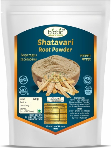 [BRSWGGAFAEGQ4FI7] Biotic Shatavari Powder Organic 100gm for Women (Asparagus racemosus) Satavari- Powder - Satavar Churna - Shatavar Root Churn - Satawar Churan