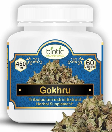 [BRSWYHAKAAGWCH37] Biotic Natural Gokhru Capsules - Tribulus terrestris for Men Supplement - Gokshura Capsules Men 450mg Extract - 60 Veg Capsules