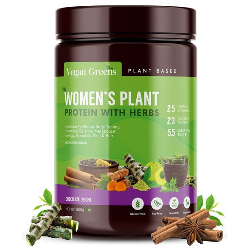 [BRSW2HD7DJ6BAFY4] Women Plant Protein With Ayurvedic Herbs- Natural Clean Plant Protein, Herbs, Vitamins & Minerals For Hormonal Balance, Metabolism, Skin, Hair, Stress & Energy (500g, Chocolate Delight)