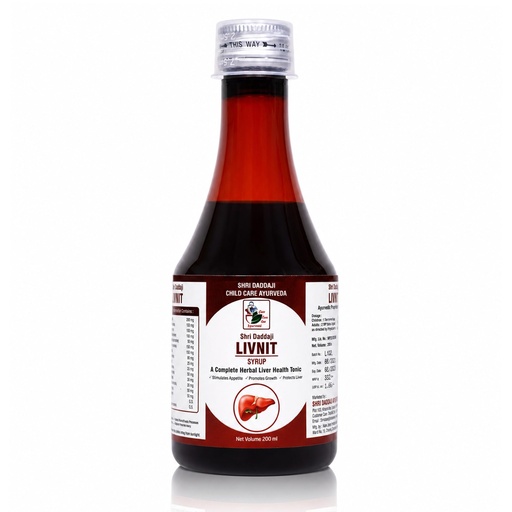 [BRSREAAQOYIGYCY4] Shri Daddaji LIVNIT Syrup 200ml | Ayurvedic Liver Health Tonic | Herbal Detox for Healthy Liver, Digestion & Immunity | Boosts Appetite & Promotes Growth | Natural & Safe for All Ages
