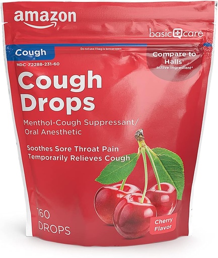 [BRSW2YL6C4CAKHT3]   Basic Care Cherry Cough Drops, 160 count (Previously SoundHealth)