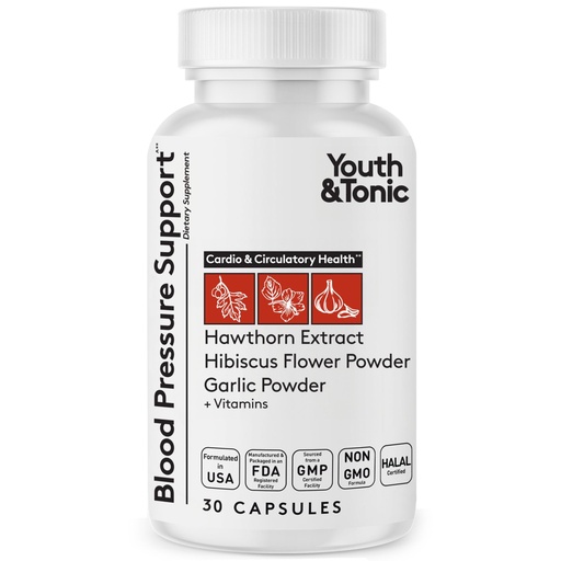 [BRSW2EIBAQMBSGYY] Youth & Tonic Natural Blood Pressure Support Supplement w/Hawthorn Hibiscus & High Potency Diuretic Herbs & Vitamins for Water Retention | 30 BP Capsules to Maintain a Good Health | Women & Men