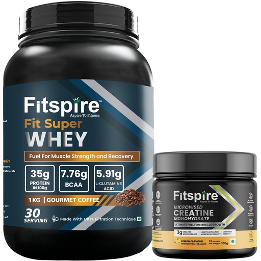 [BRSRAGLQO4BAE2T2] Fitspire Coffee Whey Protein- Creatine Monohydrate Combo- Daily Protein & Workout Performance Combo - Coffee Protein Powder with Digestive Enzymes - Lemon Creatine- No Added Sugar