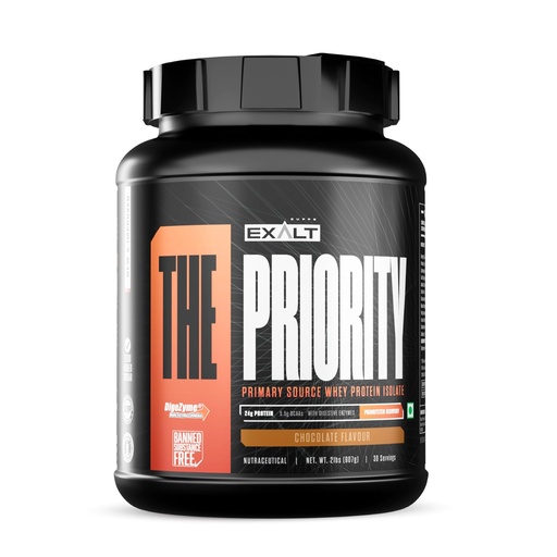 [BRSRAYAQOZ4BOETB] Priority Whey Protein Isolate | 24g Protein, 5.5g BCAAs & Digezyme | Fast Recovery, Zero Added Sugar | Chocolate Flavour, 907g