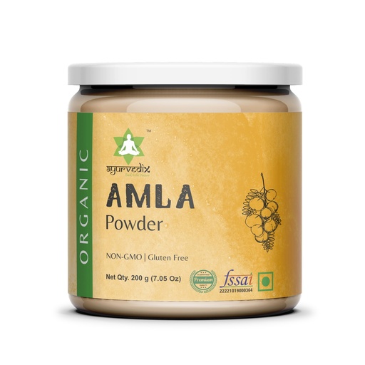 [BRSRYYL7AQNQG3DG] Ayurvedix Organic Amla Powder for Hair Growth & Skin Care (200g) | 100% Pure, De-Seeded, FSSAI & Organic Certified | Ideal for Hair Pack, Eating & Drinking | No Preservatives