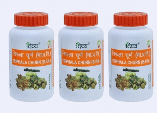 [BRSRGYIDPINAI3QY] Divy Triphala Churna Ayurvedic Herbal Supplement, 100g Bottles, Pack of 3, Total 300g