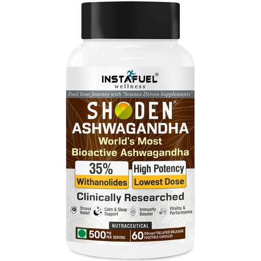 [BRSW2FQFPIPAI332] Instafuel Ashwagandha Supplements | Clinically Research 35% Withanolides Shoden® Ashwagandha Roots Extract - Mood, Stress, Sleep, Brain Memory Booster, Energy, Immunity & Vitality | 60 Veg Capsules