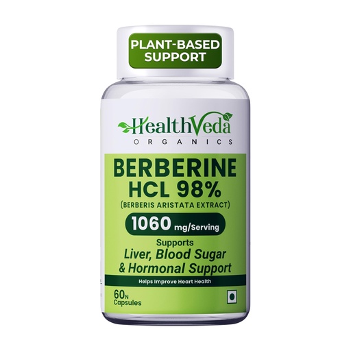 [BRSRAAYZCVYR63T3] Health Veda Organics Berberine Supplements | Berberine HCL 98% 500mg (1060mg per Serving) | Blood Sugar Support, Metabolism Booster | With Gymnema (Gudmar), Cinnamon, R-ALA, Milk Thistle & Chromium | 60 Veg Capsules
