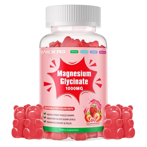 [BRSRA2YBBYBQO2TO] Magnesium Glycinate Gummies 1000mg - Sugar Free Magnesium Potassium Supplement with Vitamin D, B6, CoQ10 for Calm Mood & Sleep Support - 60 Strawberry Gummies