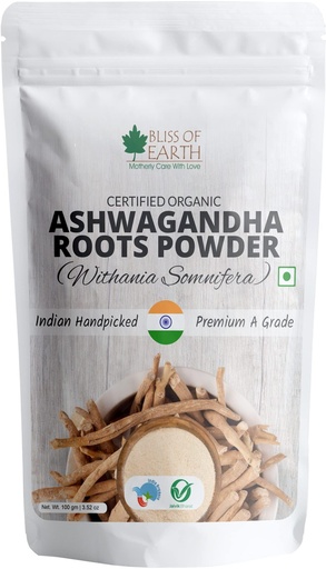 [BRSRMAQQPNYRGFI6] Bliss of earth Ashwagandha Powder Organic 100gm Whole Premium Grade Help Boost Immunity & Stress Relief