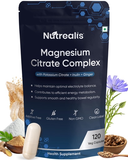 [BRSRGZ33PIDR4D3D] Magnesium Citrate 1000mg | 120 Veg Capsules | Magnesium Supplement with Potassium, Inulin & Ginger | Electrolyte, Muscle, Nerve, Digestion & Energy Support