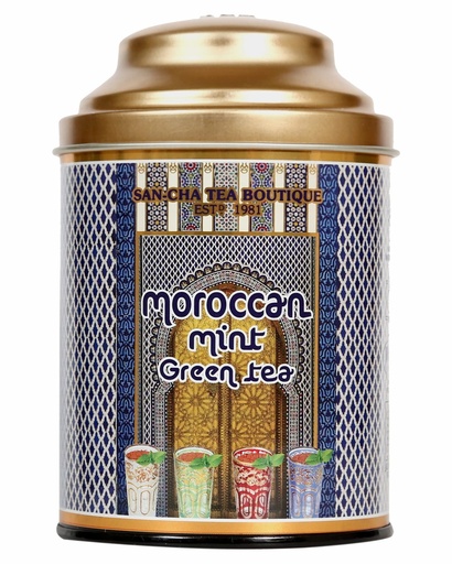 [BRSWY2QKCECBSADZ] Sancha Tea Boutique, Moroccan Mint Green Tea, 100g Loose Leaves | Rainforest Alliance Certified | Refreshing & Rejuvenating Herbal Blend | Double Lid Tin Caddy