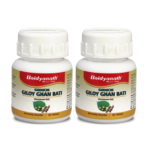 [BRSREAT4B4GQOYDU] Baidyanath Ayurved Giloy (Guduchi) Ghan Bati - 60 Tabs | Boost’s immunity level | Improves blood formation | Useful in Gout and Joints related problems (Pack of 2)