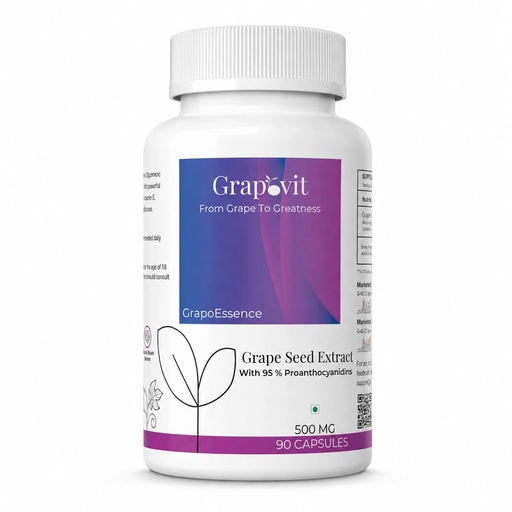 [BRSRABLRCQPW2GTP] Grape Seed Extract, Antioxidant Support, Heart Health, 95% OPC's, 90 Capsules, 500mg