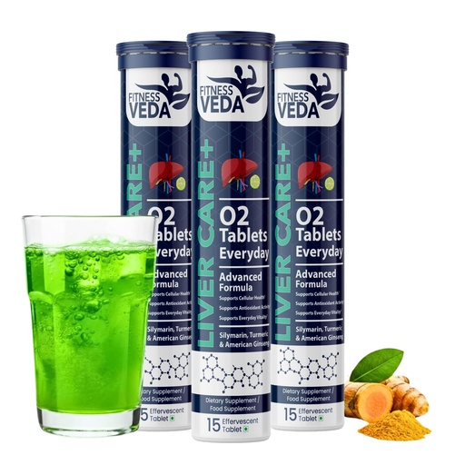 [BRSRECQEBAHBSCDG] Fitness Veda Liver Detox Effervescent- Pack of 3 (15x3) | Fatty Liver Health Supplement | Milk Thistle With American Ginseng | Drop, Dissolve, Fizz & Drink | Advanced Ayurvedic Formula for Liver Health – 15 Tablets Each