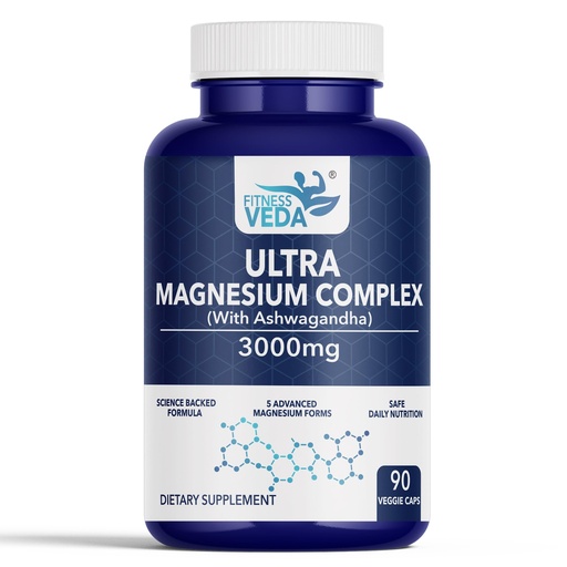 [BRSRYZYCBUBAOA35] Fitness Veda Ultra Magnesium Complex with Ashwagandha, Vitamin B6 & 5 Magnesium Forms, 3000mg, 90 Veggie Capsules