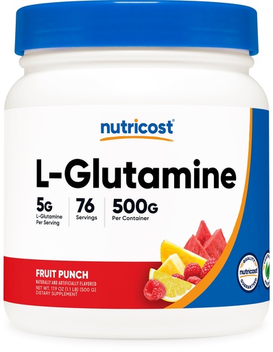 [BRSWKH37OAFQY33D] Nutricost L-Glutamine Powder 500 Grams (Fruit Punch) - (76 Servings per Bottle)