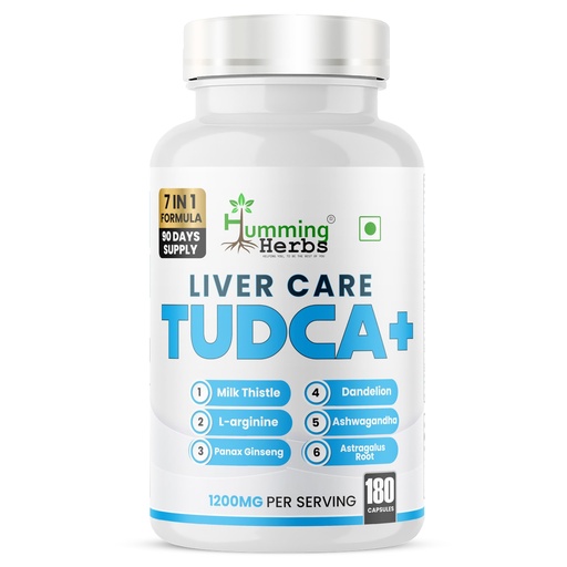 [BRSRGGAPBNYA4D3D] Humming Herbs Liver Care TUDCA+ | 7-in-1 Formula with Milk Thistle, Dandelion & Panax Ginseng | Supports Liver Health & Detoxification | 1200mg per Serving | 180 Veg Capsules