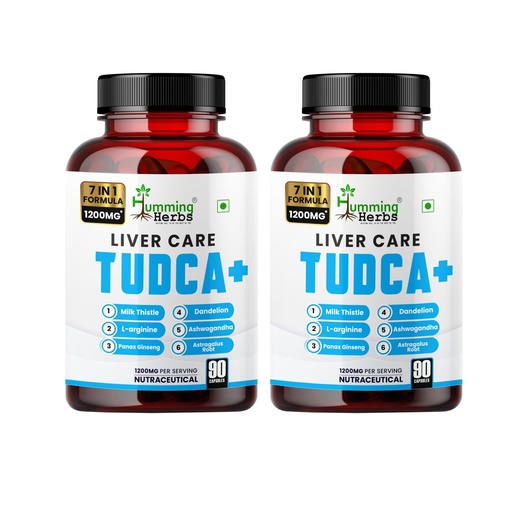 [BRSRECQRBAIWK3DX] Humming Herbs Liver Care Tudca+ 7 In 1 Formula Blend Of Tudca, L-Arginine, Milk Thistle, Dandelion, Ashwagandha, Panax Ginseng, Astragalus Root-180 Cap, Pack Of 2