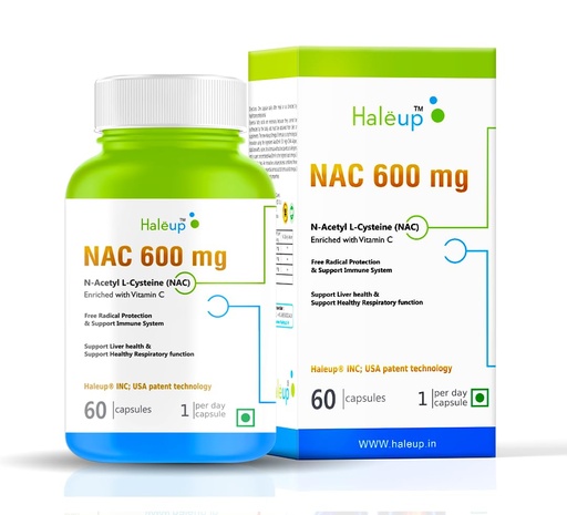 [BRSREGIOAVYRG2DB] Haleup NAC 99% (N-Acetyl Cysteine) 600 mg, Haleup INC USA, 60 capsules, enriched with Vitamin C for Glutathione Production, Respiratory Health, Liver Detox, Antioxidant Support