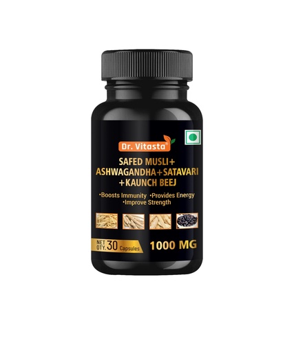 [BRSRYYAFCN4B6DLA] Safed Musli Ashwagandha Shatavari Kaunch Beej Capsules 1000mg | Herbal Ayurvedic Supplement for Energy, Strength & Immunity Support | 30 Capsules