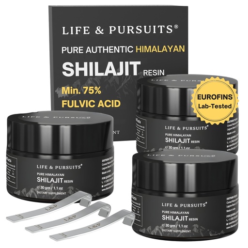 [BRSRAFAFDEFWMA33] Life & Pursuits Pure Authentic Himalayan Shilajit Resin | Min. 75% Fulvic Acid, Lab Tested, Natural Gold Grade, 85+ Trace Minerals (Pack of 3)