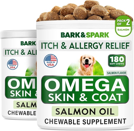 [BRSRMGTYBEHGYF34] BARK&SPARK Omega 3 for Dogs - 360 Fish Oil Treats for Dog Shedding, Skin Allergy, Itch Relief, Hot Spots Treatment - Joint Health - Skin and Coat Supplement - EPA & DHA Fatty Acids - Salmon Oil