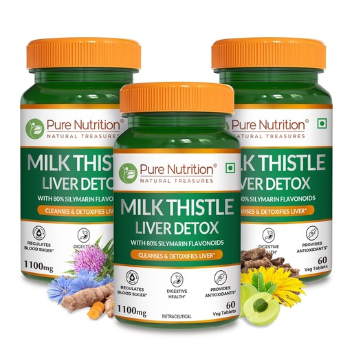 [BRSRMGIFOYCQICQ4] Pure Nutrition Milk Thistle Liver Detox Supplement - 180 Tablets with N-Acetyl L-Cysteine (NAC), Curcumin, Amla & Vitamin C | Supports Liver Health, Fatty Liver Care | Natural Detoxification Formula