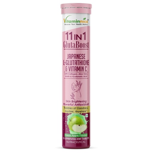 [BRSRE2YQA4OWEEY7] Vitaminnica Gluta Boost 11-in-1 Effervescent Tablets with Japanese L-Glutathione, Collagen, & Hyaluronic Acid | Skin Radiance & Beauty Supplement | 15 Tablets | Pack of 1 | Green Apple