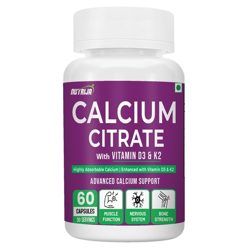 [BRSRYYL5O4DW2CDL] NutriJa Calcium Citrate Malate 1000mg with Vitamin D3 & K2 MK-7 | Calcium Supplement for Bone Support, Absorption & Muscle Function | 60 Vegetarian Capsules