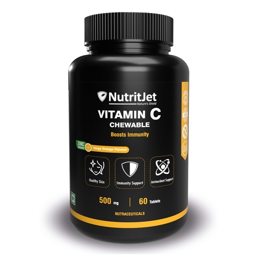 [BRSW2YD6OEGRAD32] NutritJet Vitamin C 500mg Tablet with Natural Vitamin C Amla Extract With Zinc for Men & Women - Skin Care, Immunity, Antioxidant - 60 Tablets