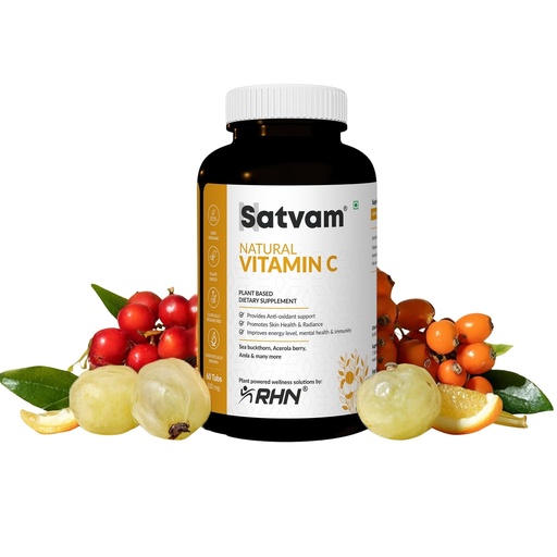 [BRSRACQLOQMBGFLJ] SATVAM Natural Vitamin C Tablets – 100% Organic, Plant Based, Antioxidant, Supports Immunity & Skin Health – 60 Tablets x 500mg, With Rose Hip, Sea Buckthorn, Acerola Berry, Amla – FSSAI Licensed
