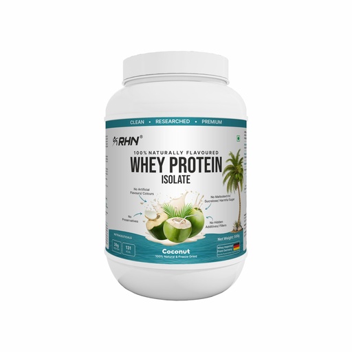 [BRSREGTQOQBGE2TD] RHN 100% Whey Protein Isolate 500 GM (Coconut) 25g Protein, Muscle Growth, Improve Strength, Faster Muscle Recovery, Germany Imported, Boost Energy, Ideal for Diabetic and Lactose Intolerant People