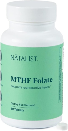 [BRSRMGAEABYQY33Z] NATALIST MTHF Folato 1000 mcg (L-5-MTHF) apoia fertilidade saudável e gravidez para as mulheres - Suplemento diário de folato para a saúde reprodutiva e desenvolvimento fetal - Vegan, Gluten-Free - 60 Comprimidos
