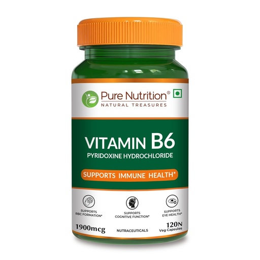 [BRSREFL2OUNGKF3B] Pure Nutrition Vitamin B6 Supplements Pyridoxine HCl | B6 Vitamin Pyridoxine Hydrochloride Capsules 1900mcg Supports Energy, Immune & Brain Health | Maintains Eye Health & Nervous System Function – 120 Veg Capsules
