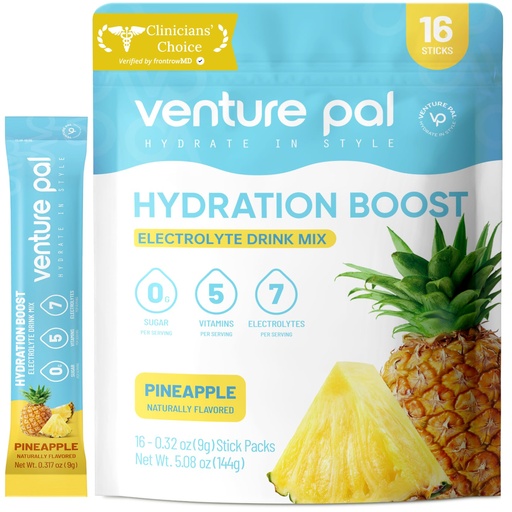 [BRSROCTQOAGWMALU] Venture Pal Sugar Free Electrolyte Powder Packets - Liquid Daily IV Drink Mix for Rapid Hydration & Party Recovery | 5 Vitamins & 7 Electrolytes| Keto Friendly | Non-GMO | Certified Vegan | 16 Sticks