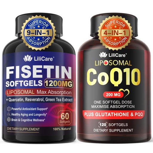 [BRSRABQZCAOQKEQ7] LILICARE 1Pack Liposomal Fisetin Softgels 1200mg + 1Pack Liposomal CoQ10-200mg Softgels