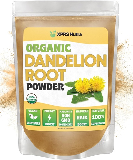 [BRSW22QCBB6WAF3U] XPRS Nutra Organic Dandelion Root Powder - Vegan Friendly Antioksydant Power for Liver Support - Dandelion Root for Tea and Beverages - Immune Boosting Dandelion Powder (8 unce)