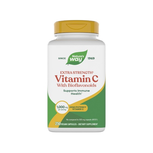 [BRSWIYQPO4PAAAA3] Nature's Way Extra Strength(1) Vitamin C with Bioflavonoids, Supports Immune Health*, Promotes Collagen Production for Healthy Skin*, 1,000 mg per Capsule, 250 Vegan Capsules (Packaging May Vary)