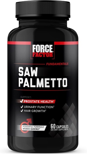 [BRSW2GQDCIHW23D6] Force Factor Saw Palmetto para homens, suplemento de próstata para homens para apoiar a função urinária, alívio de próstata e crescimento do cabelo, com bioperine para absorção superior, 60 cápsulas