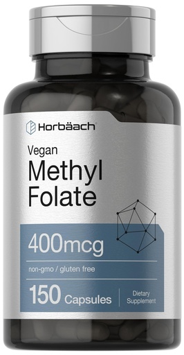 [BRSRAYIDAB6B4AA7] Horbäach Methyl Folate 400 mcg | 150 Vegan Capsules | Non-GMO, Gluten Free | Dietary Supplement