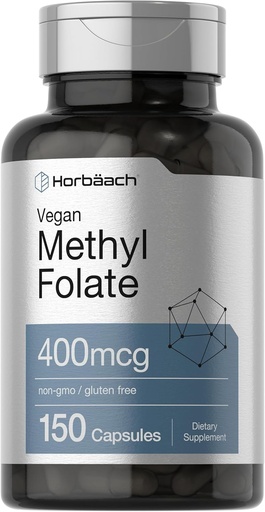 [BRSRAYIDAB6B4AA7] Horbäach Methyl Folate 400 mcg | 150 Vegan Capsules | Non-GMO, Gluten Free | Dietary Supplement